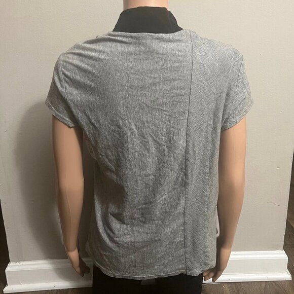 Karolina Zmarlak Organic Cotton Short Sleeve Mockneck Top Gray Black Size Small - Picture 2 of 5